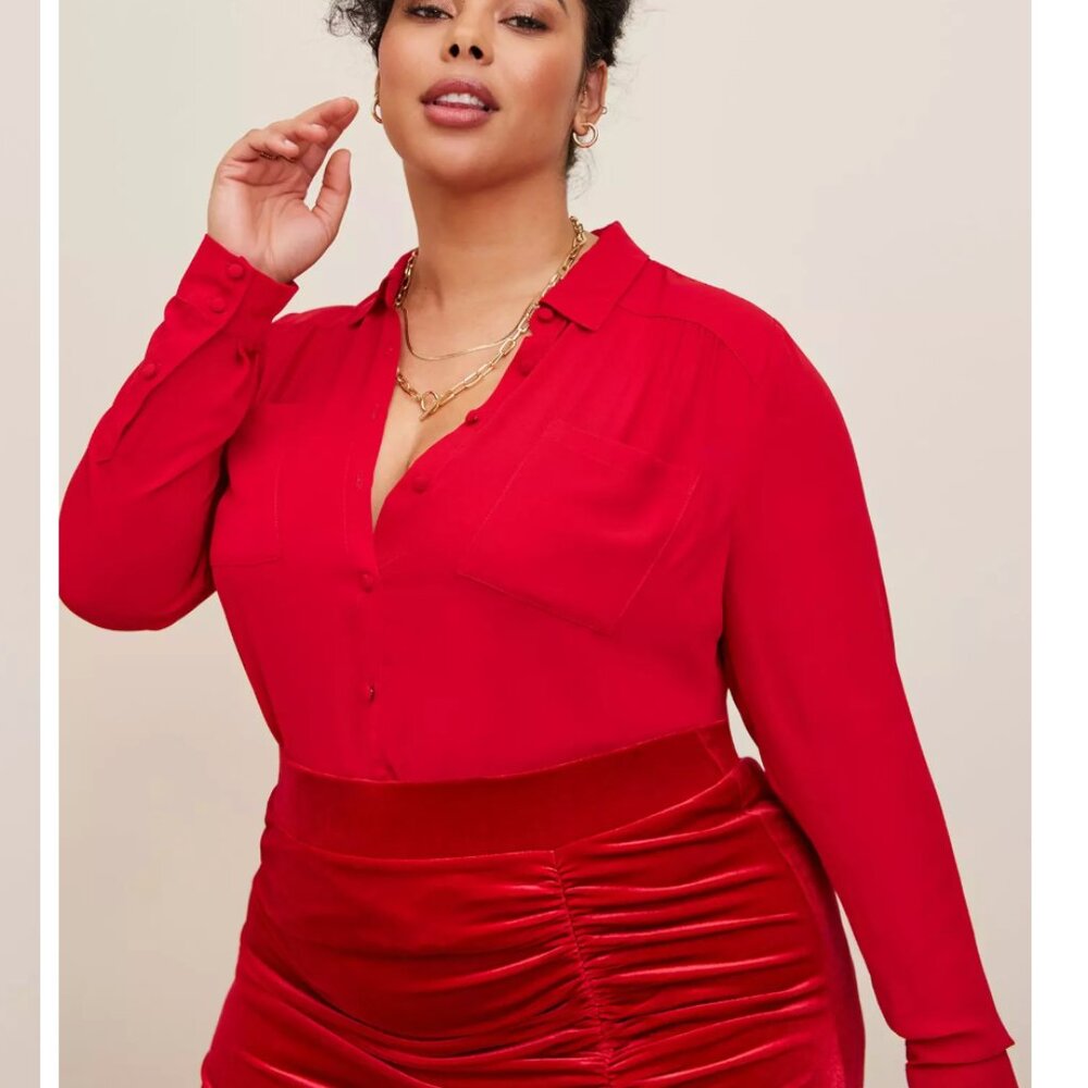 Torrid RED Madison Georgette Button-Up Long Sleeve Shirt Jewel Tone sz 6